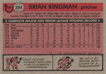 1981 Topps #284 Brian Kingman Back