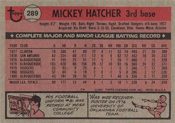 1981 Topps #289 Mickey Hatcher Back