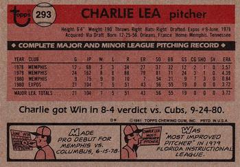 1981 Topps #293 Charlie Lea Back