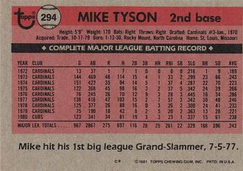 1981 Topps #294 Mike Tyson Back