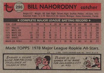 1981 Topps #296 Bill Nahorodny Back