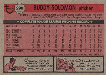 1981 Topps #298 Buddy Solomon Back