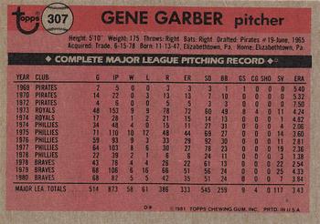 1981 Topps #307 Gene Garber Back
