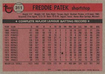1981 Topps #311 Freddie Patek Back
