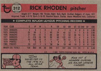 1981 Topps #312 Rick Rhoden Back