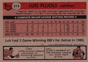 1981 Topps #313 Luis Pujols Back