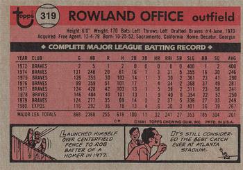 1981 Topps #319 Rowland Office Back
