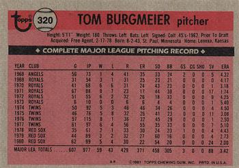 1981 Topps #320 Tom Burgmeier Back