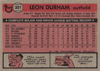 1981 Topps #321 Leon Durham Back