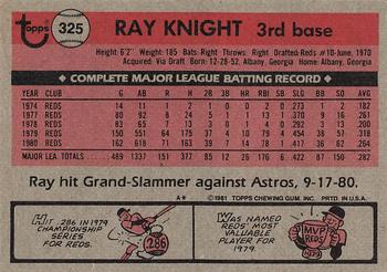 1981 Topps #325 Ray Knight Back