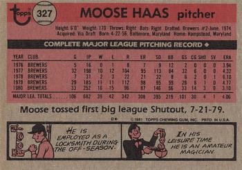 1981 Topps #327 Moose Haas Back