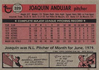 1981 Topps #329 Joaquin Andujar Back