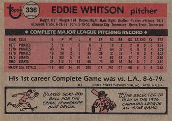 1981 Topps #336 Eddie Whitson Back
