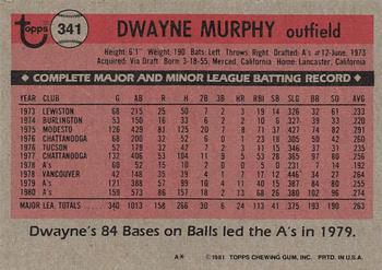 1981 Topps #341 Dwayne Murphy Back