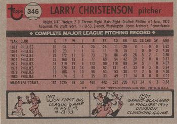 1981 Topps #346 Larry Christenson Back