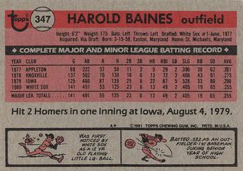 1981 Topps #347 Harold Baines Back