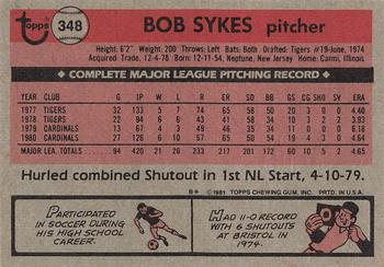 1981 Topps #348 Bob Sykes Back