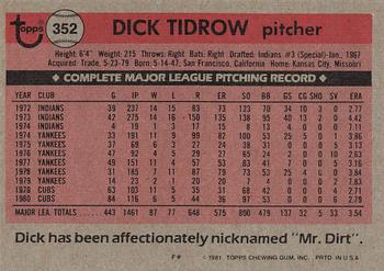 1981 Topps #352 Dick Tidrow Back