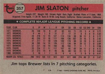 1981 Topps #357 Jim Slaton Back