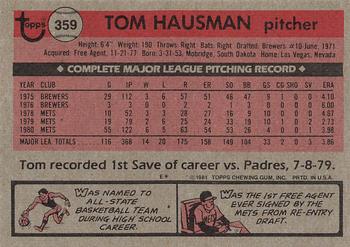 1981 Topps #359 Tom Hausman Back