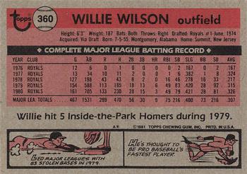 1981 Topps #360 Willie Wilson Back