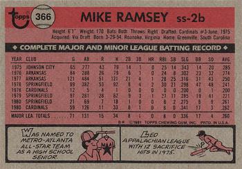 1981 Topps #366 Mike Ramsey Back