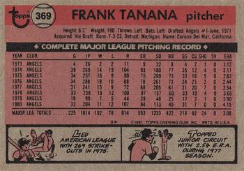 1981 Topps #369 Frank Tanana Back
