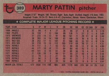 1981 Topps #389 Marty Pattin Back
