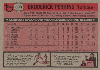 1981 Topps #393 Broderick Perkins Back