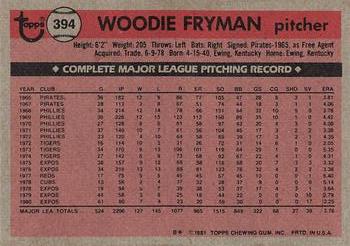 1981 Topps #394 Woodie Fryman Back