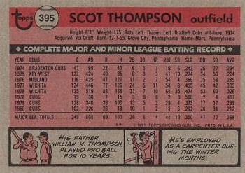 1981 Topps #395 Scot Thompson Back