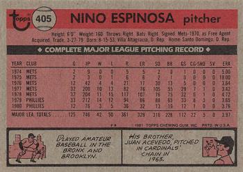 1981 Topps #405 Nino Espinosa Back