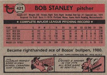 1981 Topps #421 Bob Stanley Back
