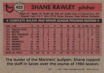 1981 Topps #423 Shane Rawley Back
