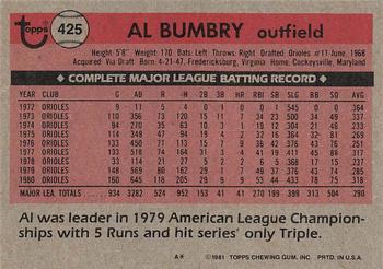 1981 Topps #425 Al Bumbry Back