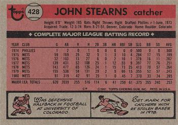 1981 Topps #428 John Stearns Back
