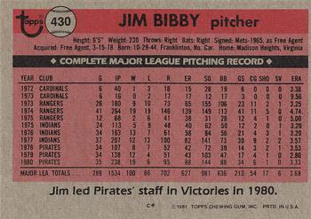 1981 Topps #430 Jim Bibby Back