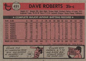 1981 Topps #431 Dave Roberts Back