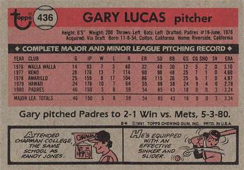 1981 Topps #436 Gary Lucas Back