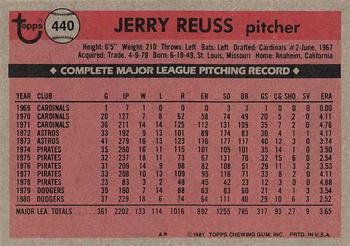 1981 Topps #440 Jerry Reuss Back