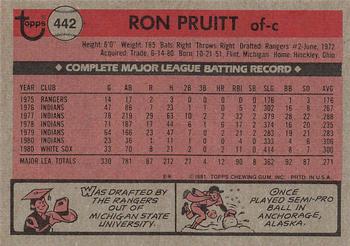 1981 Topps #442 Ron Pruitt Back