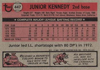 1981 Topps #447 Junior Kennedy Back