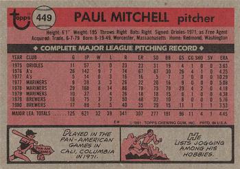 1981 Topps #449 Paul Mitchell Back