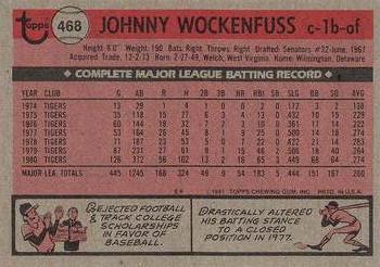 1981 Topps #468 Johnny Wockenfuss Back