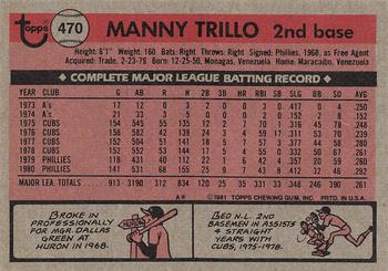 1981 Topps #470 Manny Trillo Back