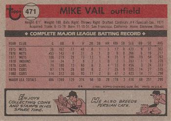 1981 Topps #471 Mike Vail Back