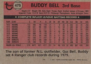 1981 Topps #475 Buddy Bell Back