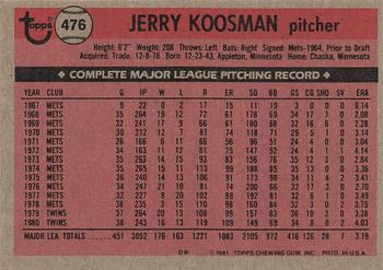 1981 Topps #476 Jerry Koosman Back