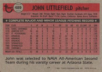 1981 Topps #489 John Littlefield Back