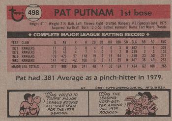 1981 Topps #498 Pat Putnam Back